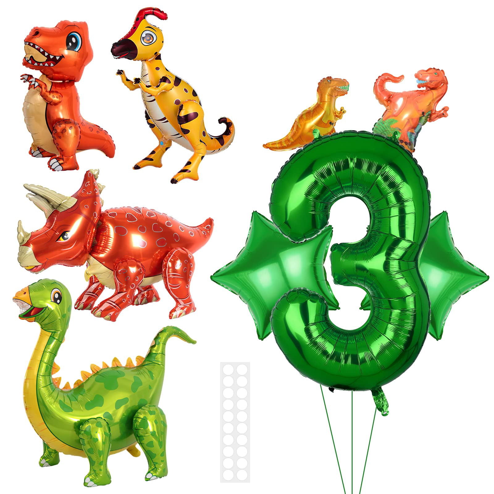 10Pcs Dinosaur Balloons, Dinosaur STF9Birthday Dark Green Number Foil Balloon, Dinosaur Party Supplies Dinosaur Birthday Decorations (3rd)
