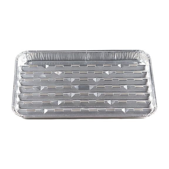 10Pcs Disposable Aluminum Broiler Pans with Ribbed Bottom, Durable BBQ Grill Liners with Holes for Drainage Pans for Grilling Roasting Smoking and Camping Cooking Use 13.4x9 Inch