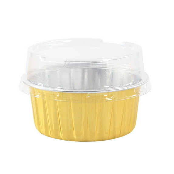 10Pcs Disposable Aluminum Foil Baking Cups With Lids And Spoons, 10 Cups 10 Lids 10 Spoons, Ideal For Pudding Muffin Cupcake Pie Cream Containers