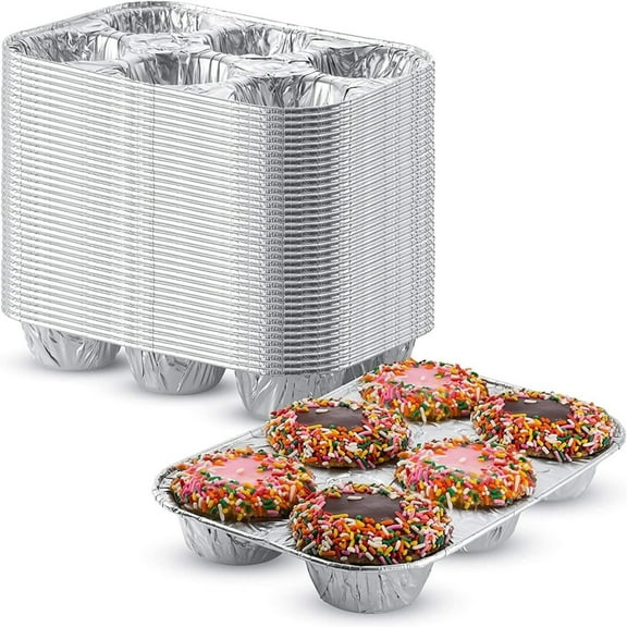 10Pcs Disposable Cupcakes Baking Pans,6 Cup Aluminum Pans For Cupcakes,Muffins & Pie,Reusable Disposable Aluminum 6 Cavity Mini Muffin Foil Pans,Durable Aluminum 6 Cup Mini Muffin Pan,Silver