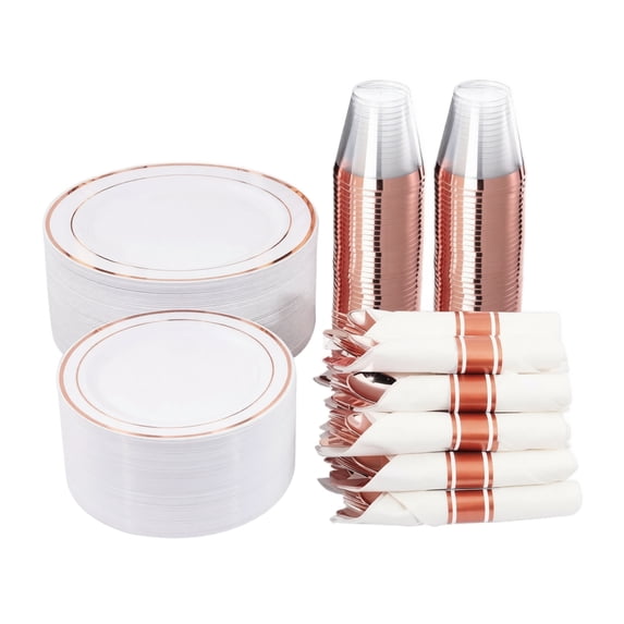 10Pcs Disposable Dinnerware Set - Plastic Plates Cups Forks Spoons Party Picnic Outdoor Event Supplies