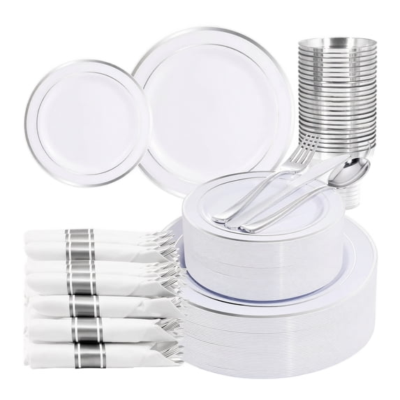 10Pcs Disposable Dinnerware Set - Plastic Plates Cups Forks Spoons Party Picnic Outdoor Event Supplies