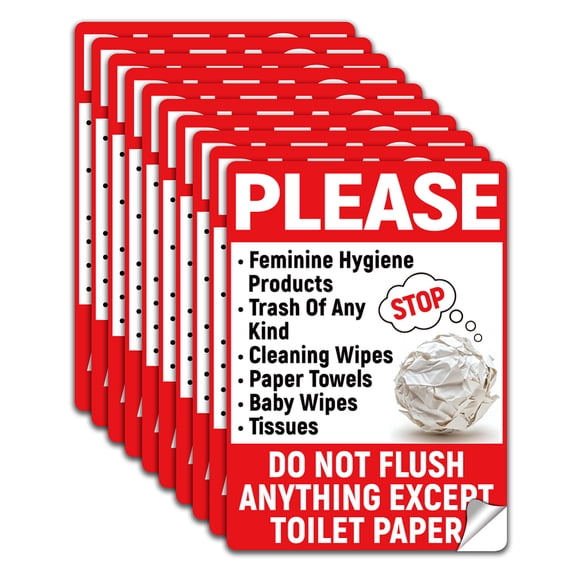 10Pcs Do Not Flush Anything Except Toilet Paper Sign Sticker PVC Waterproof Please Do Not Flush Warning Stickers Decal for Business Home Self