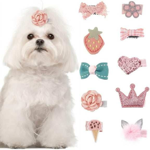 10Pcs Dog Hair Clips Crown Hair Pins Puppy Hair Bows Small Puppy Hair Clips with Iron Finding Dog Grooming Hair Accessories for Small Medium Dog Cat Pets Hair -10Styles