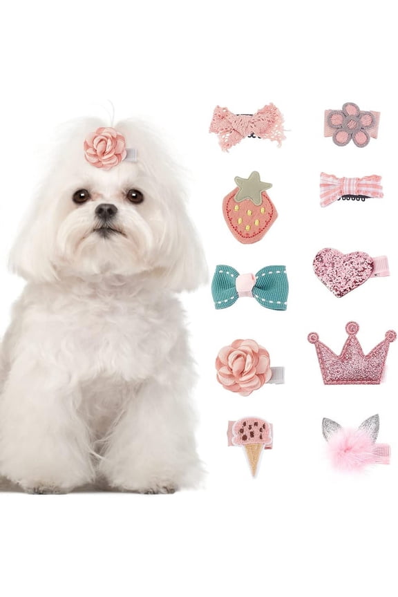 10Pcs Dog Hair Clips Hair Pins Puppy Hair Bows Small Puppy Hair Clips with Iron Finding Dog Grooming Hair Accessories for Small Medium Dog Cat Pets Hair -10Styles Colorful DIY