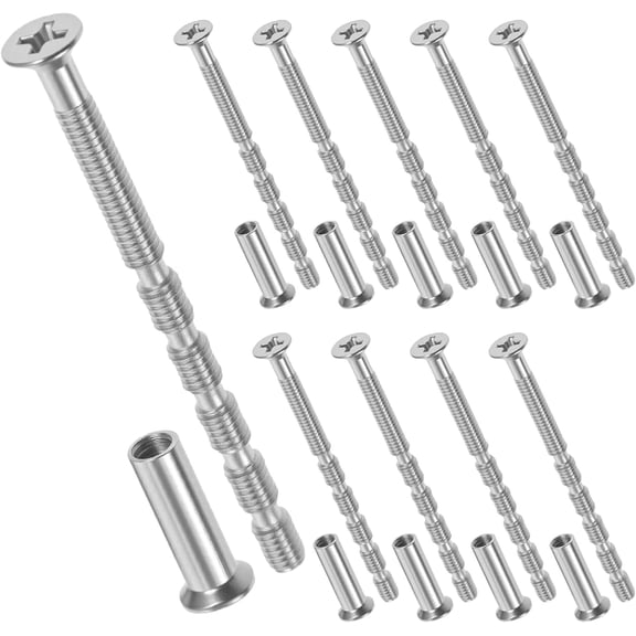 10Pcs Door Handle Through Bolts, Universal M4 Screws Through Bolts for Door Handles Secure Fixings Grub Screw for Hollow Doors Handle Fixings M4 Bolt and Sleeves, Strong & Reliable, Silver