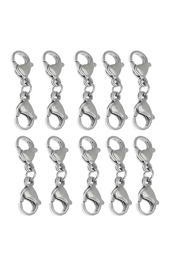 10Pcs Double Lobster Clasp Extender Double Claw Connector Bracelet Extension Clasp for DIY Jewelry Making Women 25mm