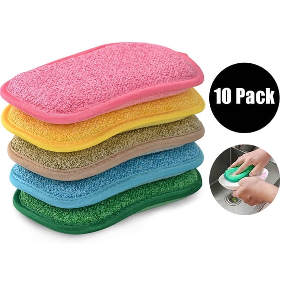 10Pcs Double-sided multifunctional sponge wiper for Dishes, Microfiber Kitchen Scrub Sponges, Random Colors