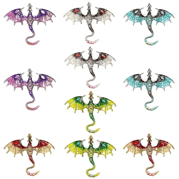 10Pcs Dragon Charms 3D Multicolor Metal Flying Dragon Pendant Set with Enamel Wings for Necklaces Jewelry Making