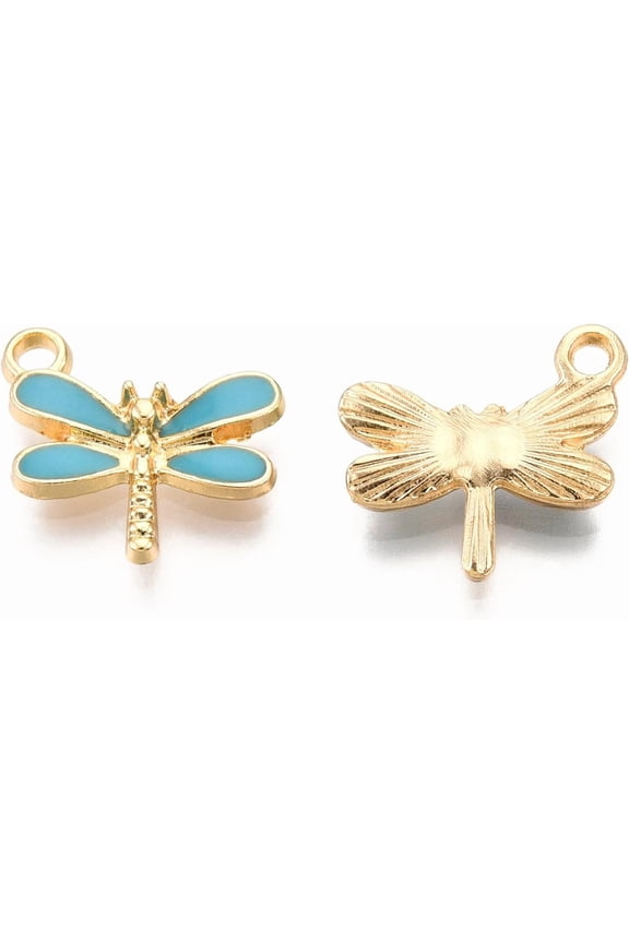 10Pcs Dragonfly Charms Jewelry Findings Pendant Light Gold Plated Alloy Charms with Enamel for Women Festival Gifts Jewelry DIY Bracelet Craft Making Turquoise 14.5x15.5x3mm Hole: 1.8mm