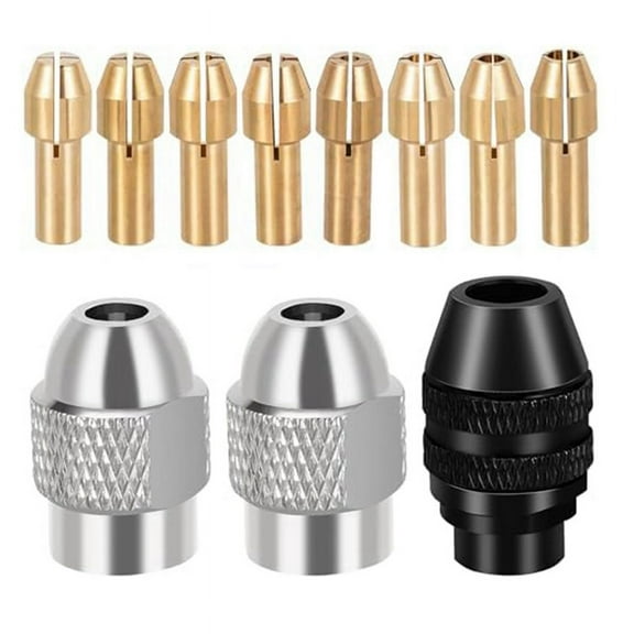 10Pcs Drill Chuck Collet Set,1/32 Inch to 1/8 Brass Quick Rotating Nut Replacement 4485 4486 Keyless Dril
