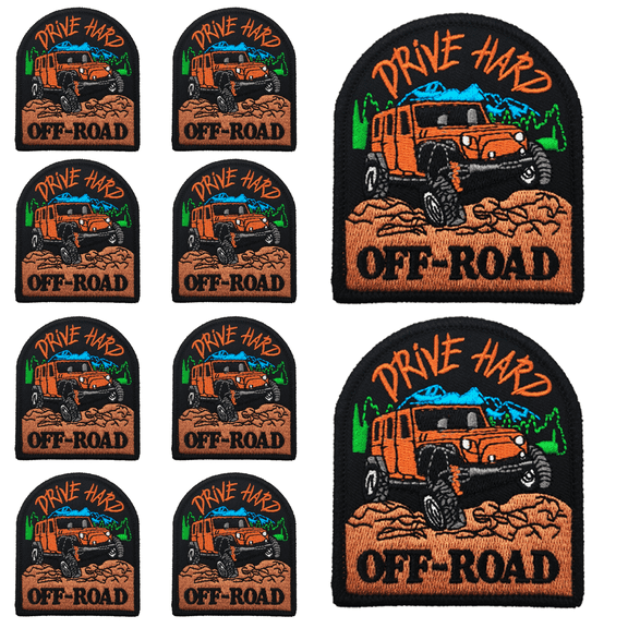10Pcs Drive Hard Off-Road Jeep Off-Roading Adventure Embroidered Patch with Hook and loop backing, Mountain Camping Outdoor Applique Badge For Vests,Jackets, Backpacks,and Clothing