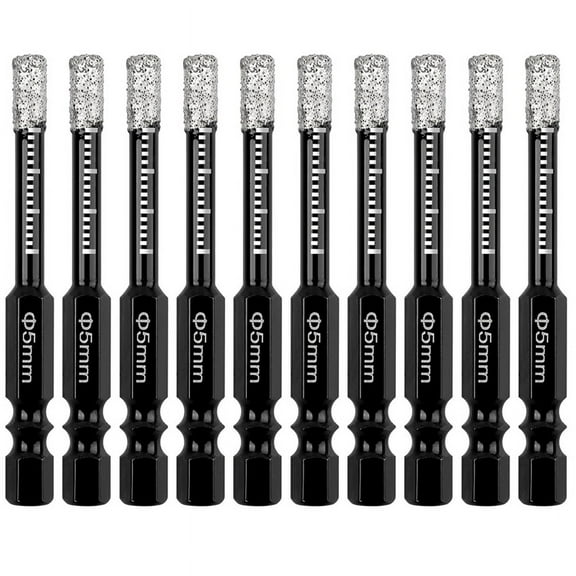 10Pcs Dry Diamond Drill Bits Set,3/16In Hex ShankTile Core Drill Bit for Tile Ceramic GraniteMarble Stone Hard Materials