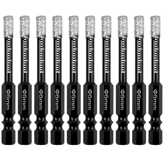 10Pcs Dry  Drill Bits Set,3/16In Hex ShankTile Core Drill Bit for Tile Ceramic GraniteMarble Stone Hard Materials