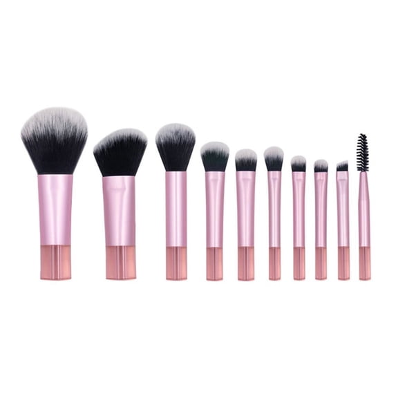 10Pcs Durable Mini RT Professional Blush Brush Makeup Brush Set Makeup Tool Powder Eyeshadow Foundation PINK HANDLE WITHOUT BAG