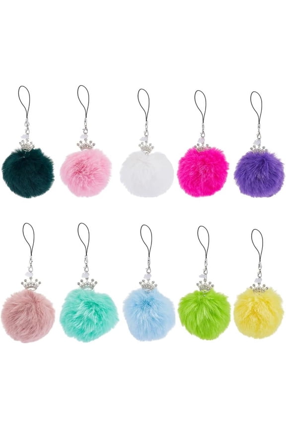 10Pcs Dust Plug Charm 5.9 Inch Long Mobile Dustproof Plugs USB C Port Caps Protector with Pompom Ball Pendants Phone Pendants Accessory for Most Type C Phone
