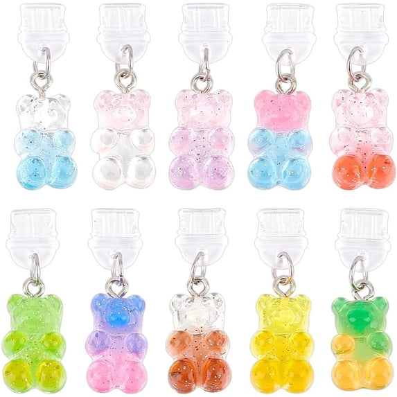 10Pcs Dust Plug Charm Type C Anti Dust Plugs 1.4 inch Long Mobile Dustproof Plugs with Bear Pendants USB C Port for Most Type C Phone