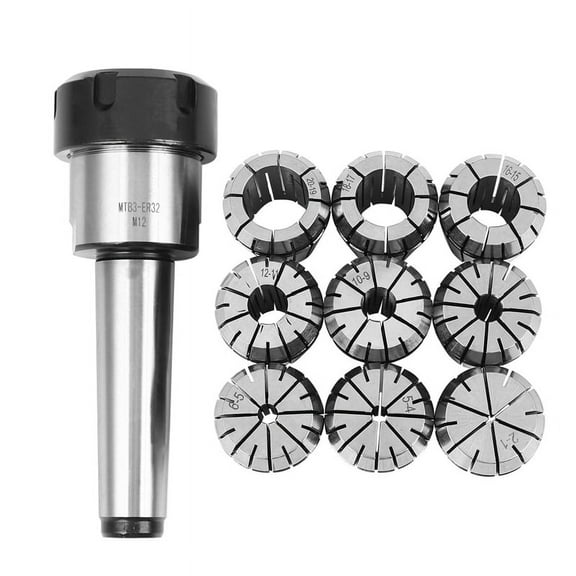 10Pcs ER32 Spring Collets Set 2/4/6/8/10/12/16/18/20mm + MT3 ER32 Collet Chuck Morse Taper Holder,1 * ER32 MT3 Collet Chuck 9 * ER32 Spring Collet Set,Silver