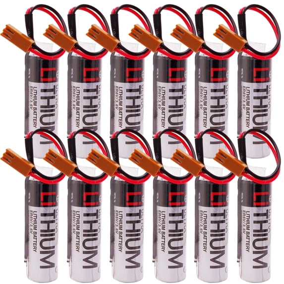 10Pcs ER6V/3.6V 2400mAh PLC Lithium Battery Compatible for Toshiba PLC Battery for M64 System with Brown Plug