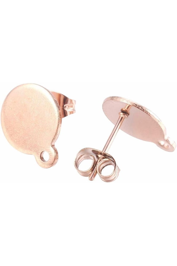 10Pcs Earstud Post Flat Round Pad Pin Studs Loop Studs Earrings Accessories for DIY Women Earring Making Supplies-Rose Gold