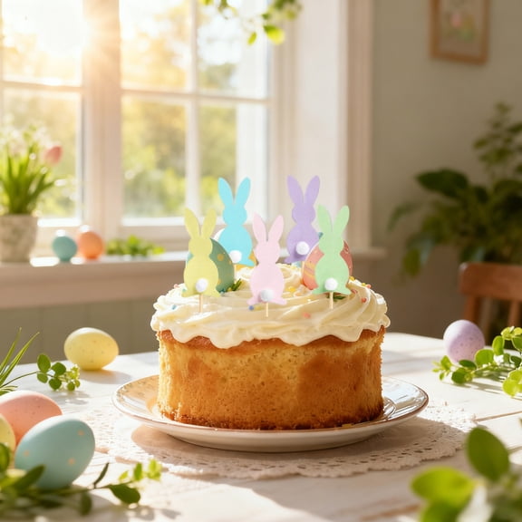 10Pcs Easter Cake Toppers, BRELIL Easter Cake Toppers, 5-Piece Paper Cake Decorations, Colorful Easter Bunny Chick Egg Cake Toppers for Easter Dessert Cupcake Party Decor, Spring Holiday Baking