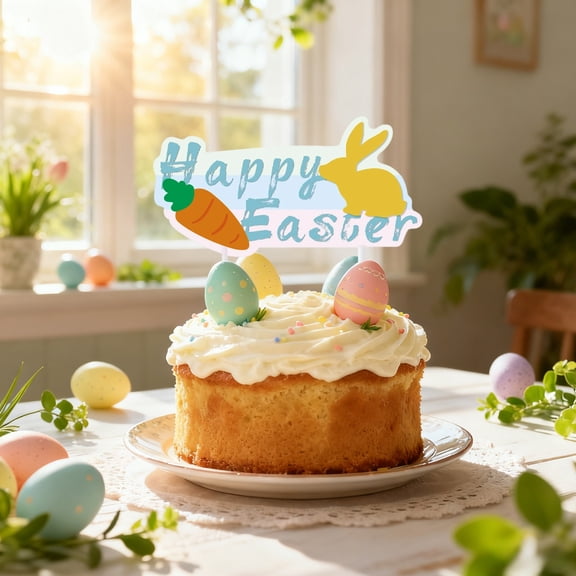 10Pcs Easter Cake Toppers, Uscallm Easter Cake Toppers, Easter Party Dessert Decorations, Bunny Egg Chick Paper Cake Topper Set for Easter Cupcakes, Cakes, Cookies, Easter Egg Hunt Party Supplies