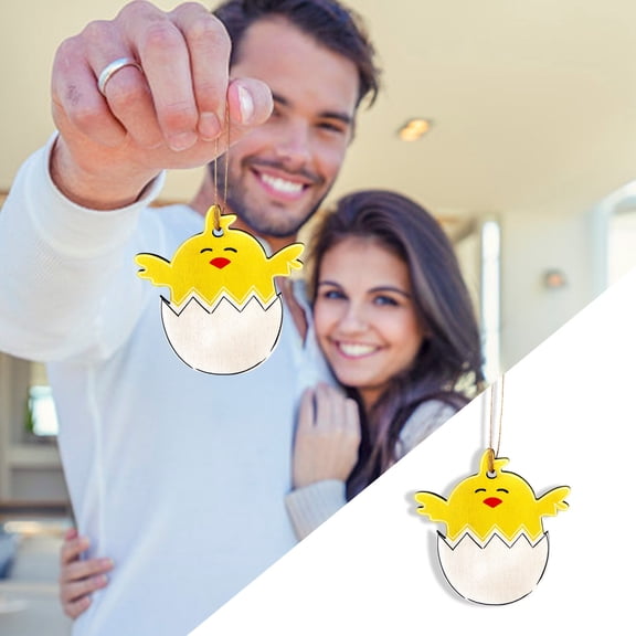 10Pcs Easter Chick Pendant! Vacemry Easter Chick Wooden Crafts Hanging Ornament, Natural Wood Pendant for Spring Holiday Decor, DIY Blank Wood Tag for Easter Table Party Decoration