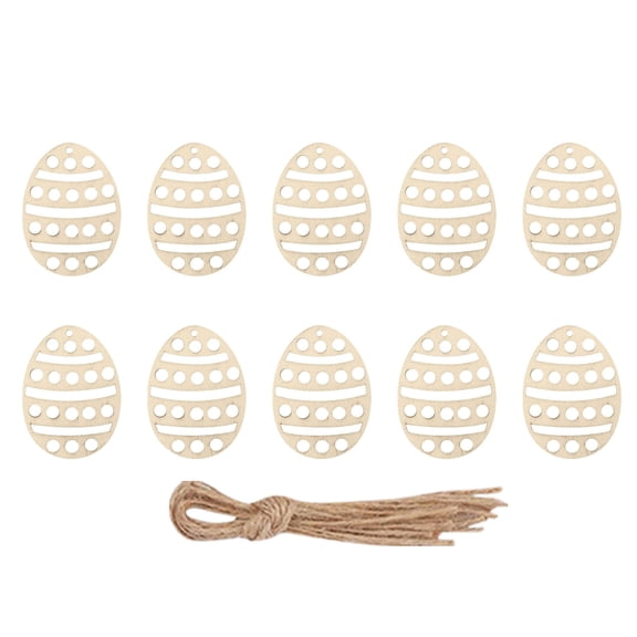 10Pcs Easter Egg Wooden Pendants With Ropes, Unfinished Egg-Shaped Cutouts Ornaments For Easter Diy Crafts, Party & Home Decorations, Pre-Cut Holes For Easy Hanging, Smooth Wood