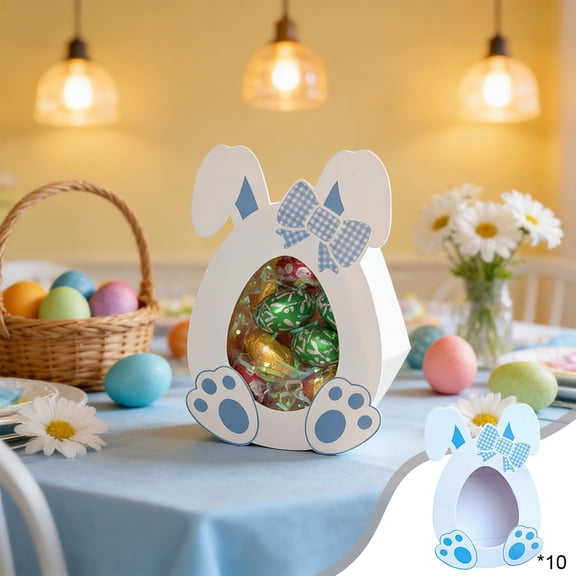 10Pcs Easter Eggs Candy Treat Boxes,Carton Bunny Shape Window Spring Holiday Paper Storage Holder Containers Bags for Chocolate Cookie Goodie Snack Cases Spring Party Favor Supplies(Blue)
