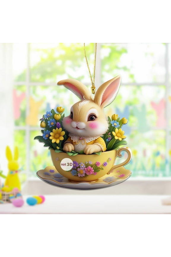 10Pcs Easter Keychain Accessory Vacemry Easter Coffee Cup Bunny 2D Keychain Pendant for Backpack Bag Car Mirror, Holiday Themed Decorative Accessory for Travel Gift, Cute Spring Keyring