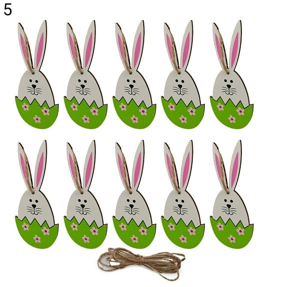 10Pcs Easter Pendent Colorful Home Decor Wooden Easter Cartoon Rabbit Egg Decoration for Party