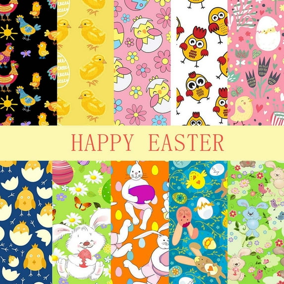 10Pcs Easter Themed Decorative Fabric Squares – 25x25cm Pre-Cut Squares with Bunny & Egg Patterns, Perfect for DIY Projects, Patchwork, Gift Wrapping or Holiday Home Decor