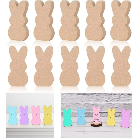 10Pcs Easter Wooden Bunny Cutouts, Unfinished Bunny Table Wooden Signs, Bunny Shaped Craft Tags, Easter Wood Bunny Slice Ornament for Easter Spring Home Decor Classroom DIY Art Craft