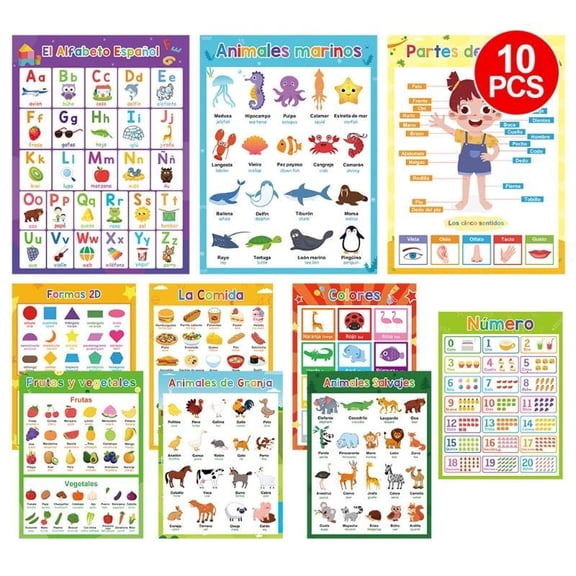 10Pcs Educational Wall Charts Colorful Language Study Posters Charts 11.22x8.26Inch For Schools Classroom Decoration