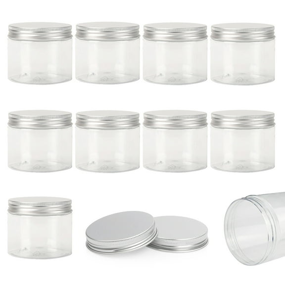 10Pcs Empty Clear PET Bottles with Screw Aluminum Cap 20ml Mini Container Jars Refillable Plastic Box for Essential Oil Powders Cream Ointments Makeup Sample - 40x35mm