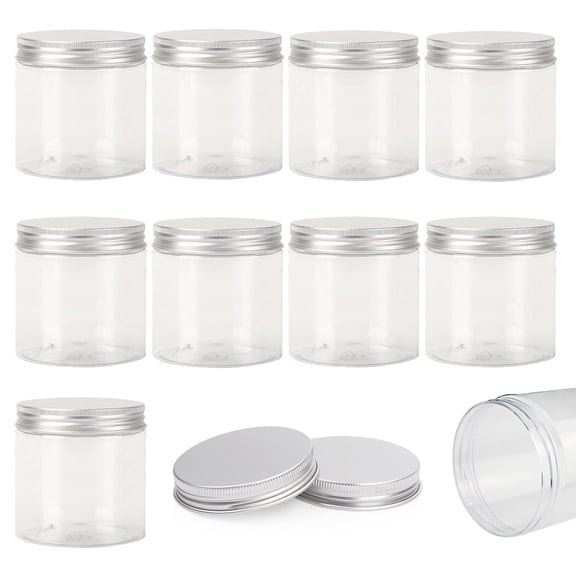 10Pcs Empty Clear PET Bottles with Screw Aluminum Cap 250ml Mini Container Jars Refillable Plastic Box for Essential Oil Powders Cream Ointments Makeup Sample - 68x85mm