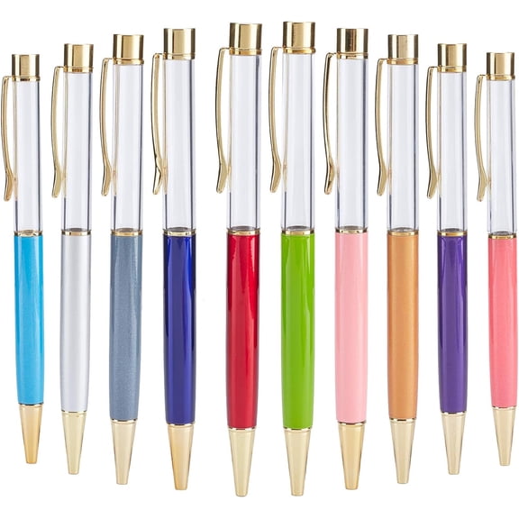 10Pcs Empty Tube Pens Floating DIY Pens Creative Empty Ballpoint Pen Gold Cap for DIY Glitter Epoxy Resin Ballpoint Pen 10 Colors Colorful