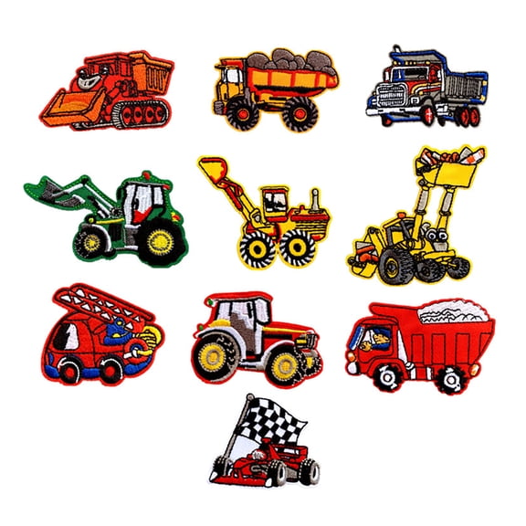 10Pcs Engineering Vehicle Excavator Embroidery Fabric Clothes Hot