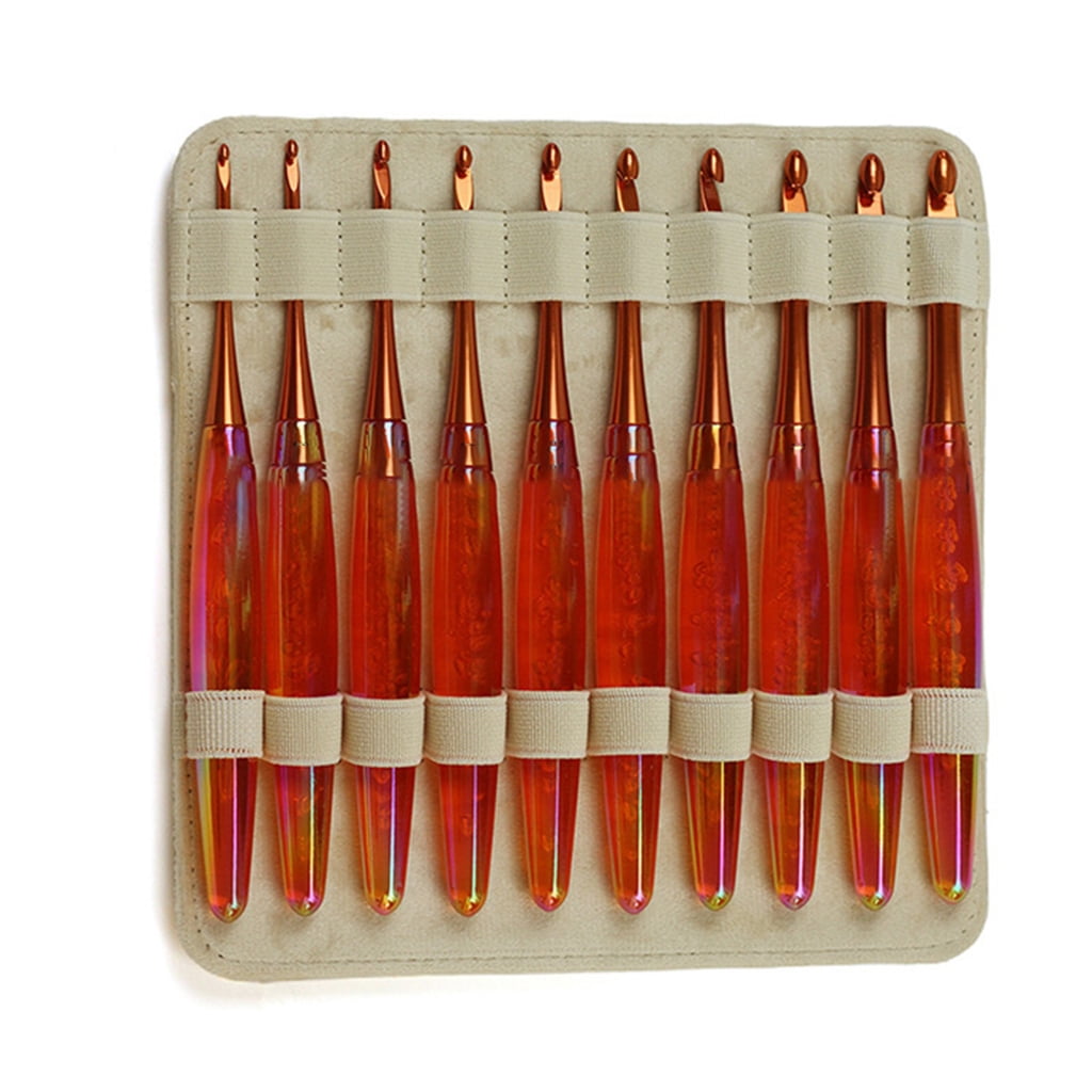 10Pcs Ergonomic Grip Aluminium Crochet Hook Acrylic Handle Crochet Hook Set 3.0-8.0mm for Weaving Sweater Scarf Bag