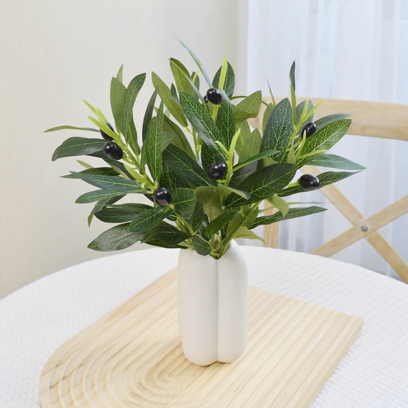 10Pcs Evergreen Olive Artificial Flowers Hom Decorations, 10.6" Fake Olive Branches with Black Berries Spring Decorations, Artificial Tree Eucalyptus Stems Desk Decorations for Vase
