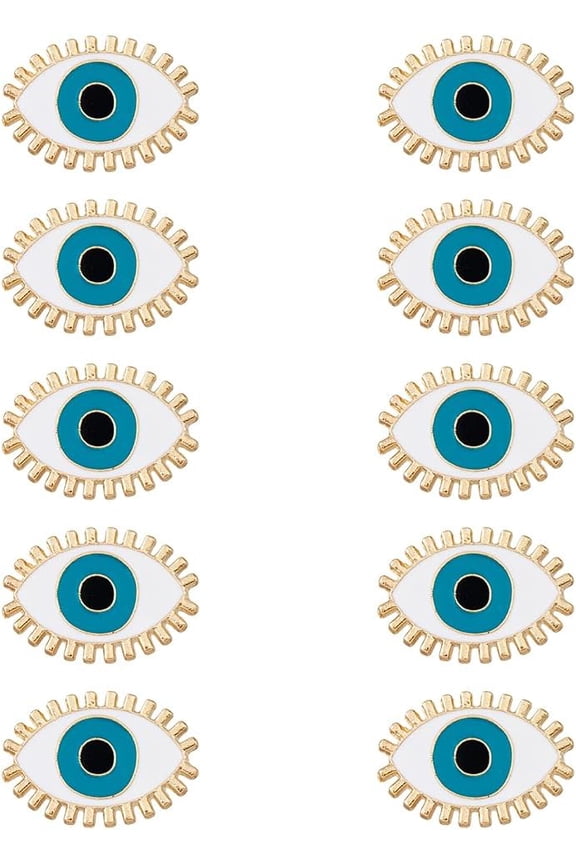 10Pcs Evil Eye Enamel Pins Light Gold Alloy Brooch for Backpack Clothing White 17x24.5x10mm