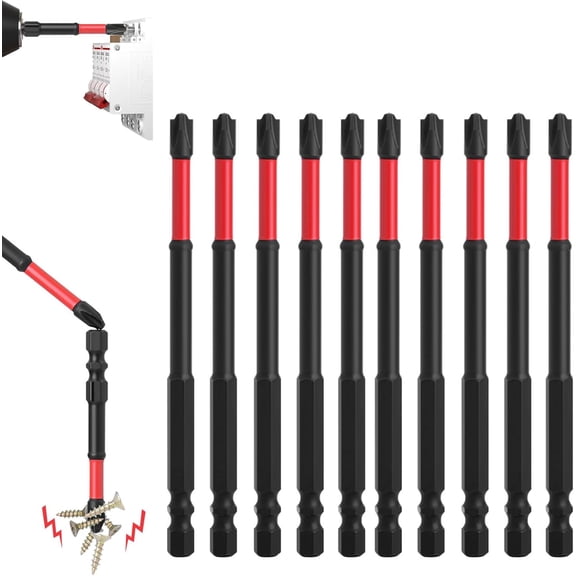 10Pcs FPH2 Impact Screwdriver Bit Set for Electricians, S2 Steel 65mm & 110mm, 1/4 Inch Hex Shank Magnetic Cross Slot Screw Driver Drill Bits Used on Circuit Breakers