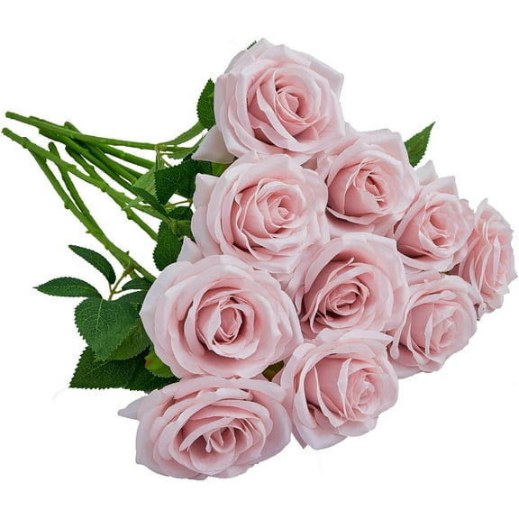 10Pcs Fake Roses, Roses Artificial Flowers, Open Flower Bouquet Faux Rose Stems for Wedding Arrangement, Bridal Bouquet, Centerpiece, Fake Faux Silk Flowers (Pink)