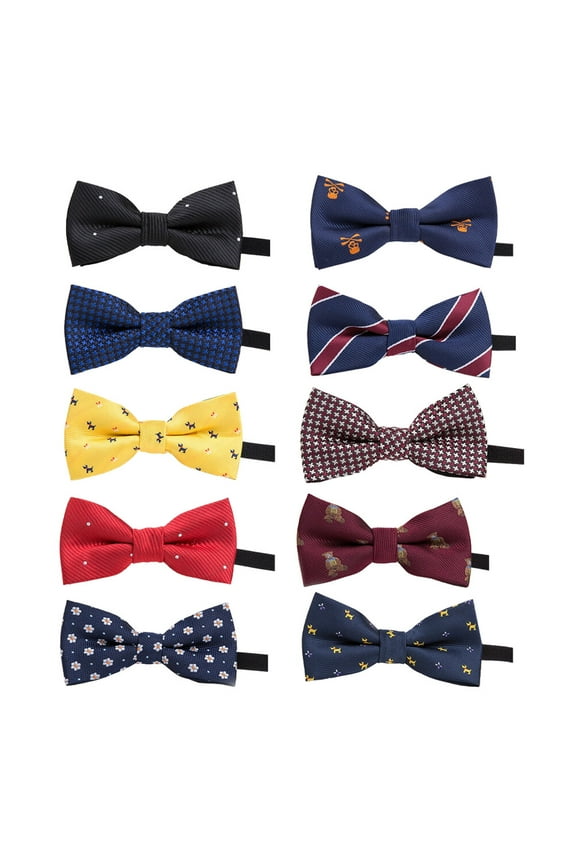 10Pcs Fashion Classic Pre-Tie Bowtie Polyester Neck Tie Formal Dress Double Layers Bow Tie (Random)