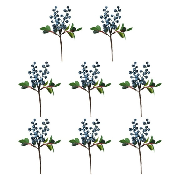 10Pcs Faux Blueberry Picks - 9.84 Inch Silk Fruit Flowers with Green Leaves for Home, Wedding, and Photography Decor