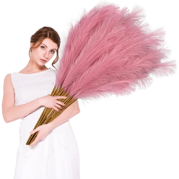 10Pcs Faux Pampas Grass, 38''/3.1FT Tall Fluffy Fake Pompas Floral, Large Artificial Pompous Grass Branches for Floor Vase Fillers, Boho Farmhouse Room Home Wedding Decoration (Wheat)