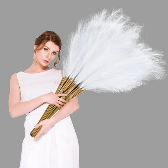 10Pcs Faux Pampas Grass, 38''/3.1FT Tall Fluffy Fake Pompas Floral, Large Artificial Pompous Grass Branches for Floor Vase Fillers, Boho Farmhouse Room Home Wedding Decoration (Wheat)