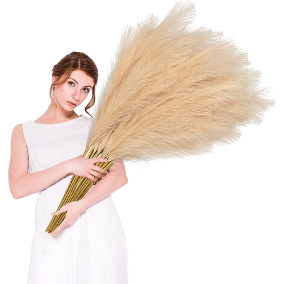 10Pcs Faux Pampas Grass, 38''/3.1FT Tall Fluffy Fake Pompas Floral, Large Artificial Pompous Grass Branches for Floor Vase Fillers, Boho Farmhouse Room Home Wedding Decoration (Wheat)