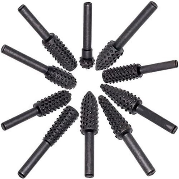 10Pcs File Drill Bits Set With Spherical, Cylindrical Pointed Drill, Grinder Drill Rasp For Woodworking Carving Tool 1/4 Inch Round Shank Rotary Burr Set