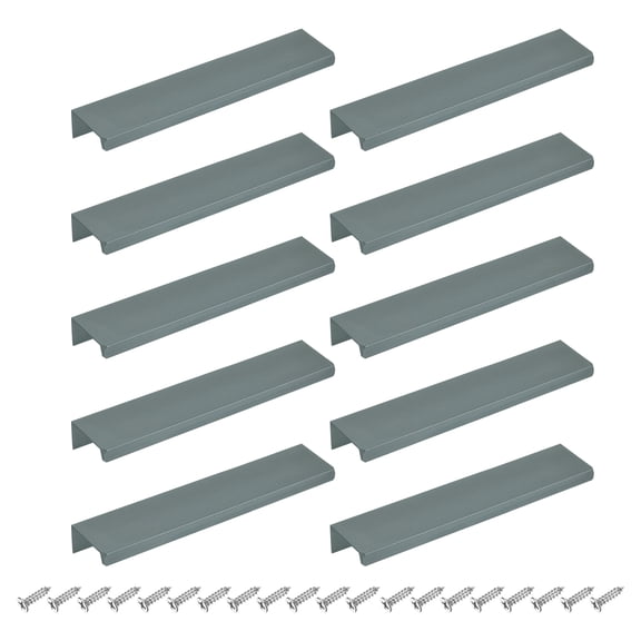 10Pcs Finger Pulls, 150mm/5.91 Inch Aluminum Hidden Cabinet Edge Handles, Modern Concealed Tab Pulls Hardware for Kitchen, Furniture, Drawer, Wardrobe, Gray